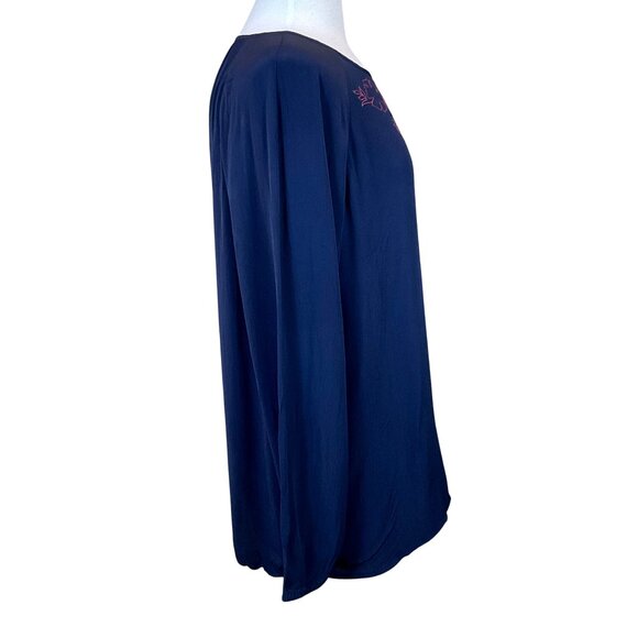 J.Jill Long Sleeve Navy Embroidered Floral Scoop Neck Pullover Top Large - Picture 3 of 8